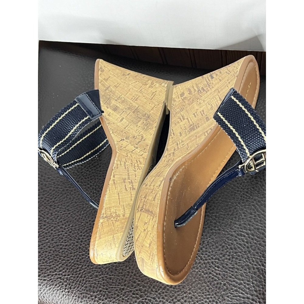 Tommy Hilfiger Ladies Shoes Black High Heel Wedge Platform Logo Cork 7.5 M - Picture 6 of 10